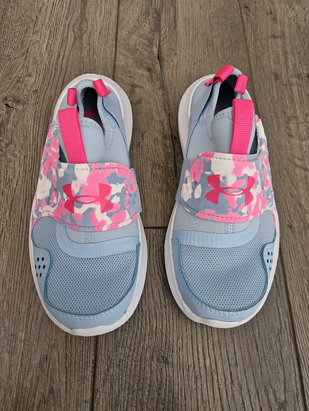 NWOT Under Armour Light Blue & Hot Pink Girls' Slip-On Sneakers- Size 2Y